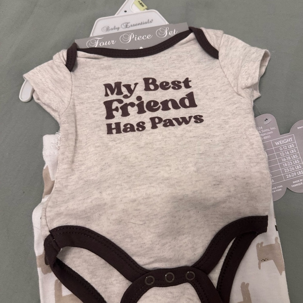 Baby Essentials Cream and Brown Paw Friend Matching Clothing Set
